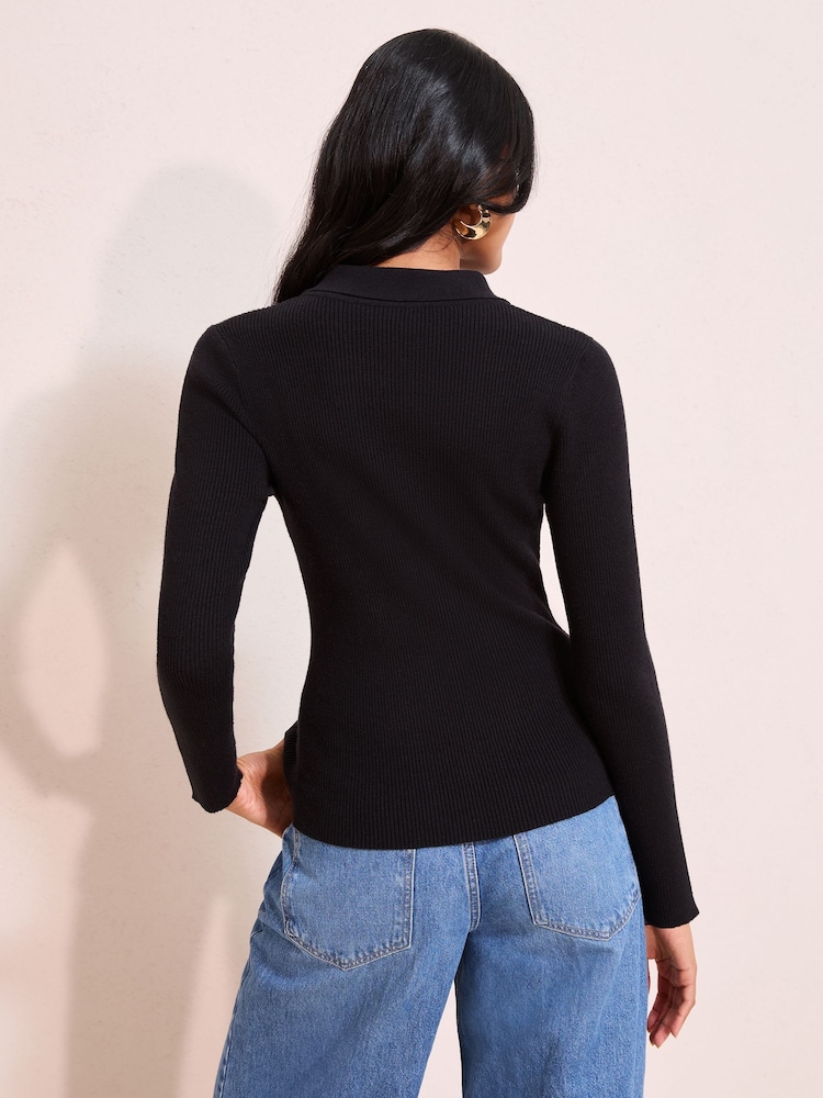 Friends Like These Black Henley Button Detail Knitted Top - Image 4 of 4