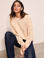 Friends Like These Neutral Button Sleeve Detail Jumper - Image 2 of 4