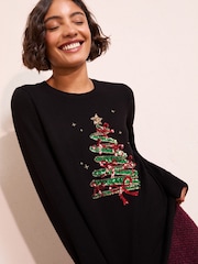 Friends Like These Sequin Tree Christmas Jumper - Image 1 of 4