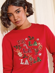 Friends Like These Red Fa La La Christmas Jumper - Image 1 of 5
