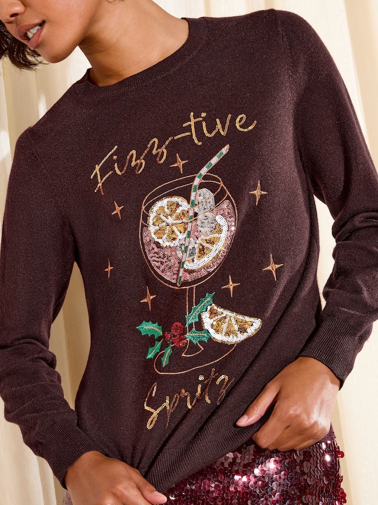 Friends Like These Burgundy Fizztive Christmas Jumper - Image 1 of 4 Friends Like These Burgundy Fizztive Christmas Jumper - Image 1 of 4
