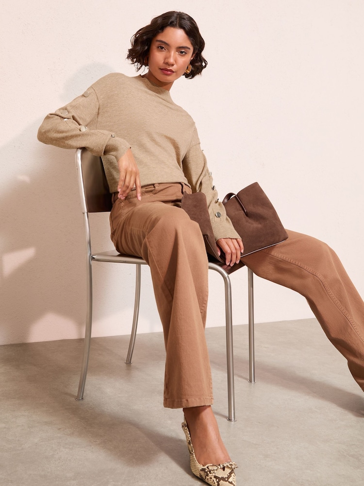 Friends Like These Neutral Button Sleeve Tunic - Image 1 of 4 Friends Like These Neutral Button Sleeve Tunic - Image 1 of 4