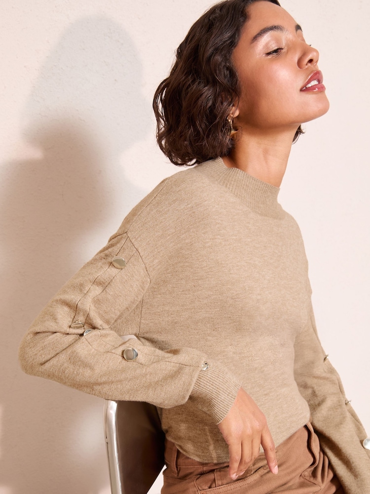 Friends Like These Neutral Button Sleeve Tunic - Image 2 of 4 Friends Like These Neutral Button Sleeve Tunic - Image 2 of 4