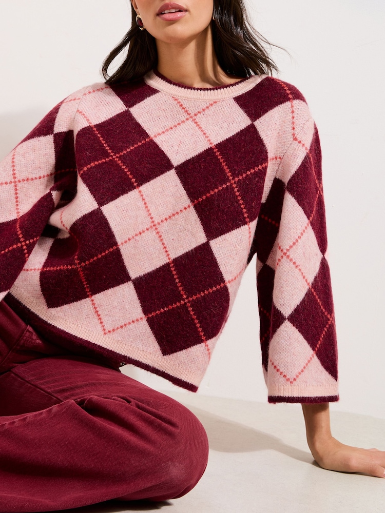 Friends Like These Pink Argyle Knitted Top - Image 1 of 4