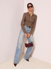 Friends Like These Neutral Henley Button Detail Knitted Top - Image 4 of 5