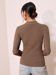 Friends Like These Neutral Henley Button Detail Knitted Top - Image 5 of 5