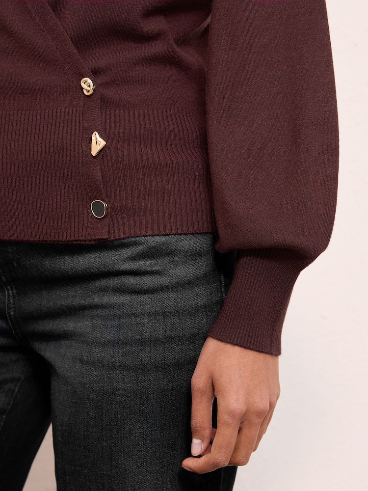 Friends Like These Burgundy Red Mixed Button Wrap Cardi Jumper - Image 2 of 4 Friends Like These Burgundy Red Mixed Button Wrap Cardi Jumper - Image 2 of 4