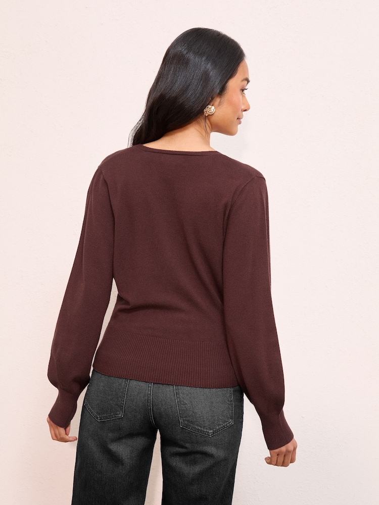 Friends Like These Burgundy Red Mixed Button Wrap Cardi Jumper - Image 4 of 4 Friends Like These Burgundy Red Mixed Button Wrap Cardi Jumper - Image 4 of 4