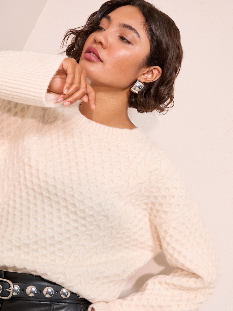 Friends Like These Ivory Honeycomb Detail Jumper - Image 2 of 4 Friends Like These Ivory Honeycomb Detail Jumper - Image 2 of 4