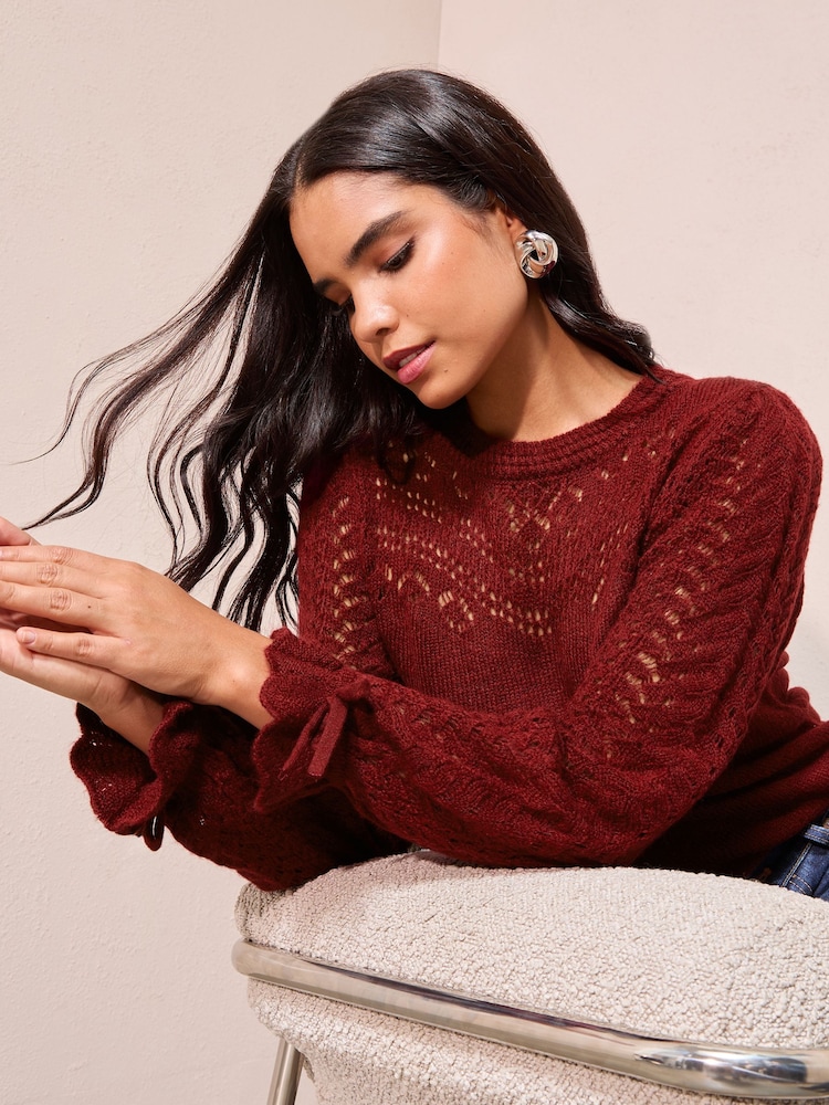 Friends Like These Red Yoke Detail Tie Cuff Jumper - Image 1 of 5