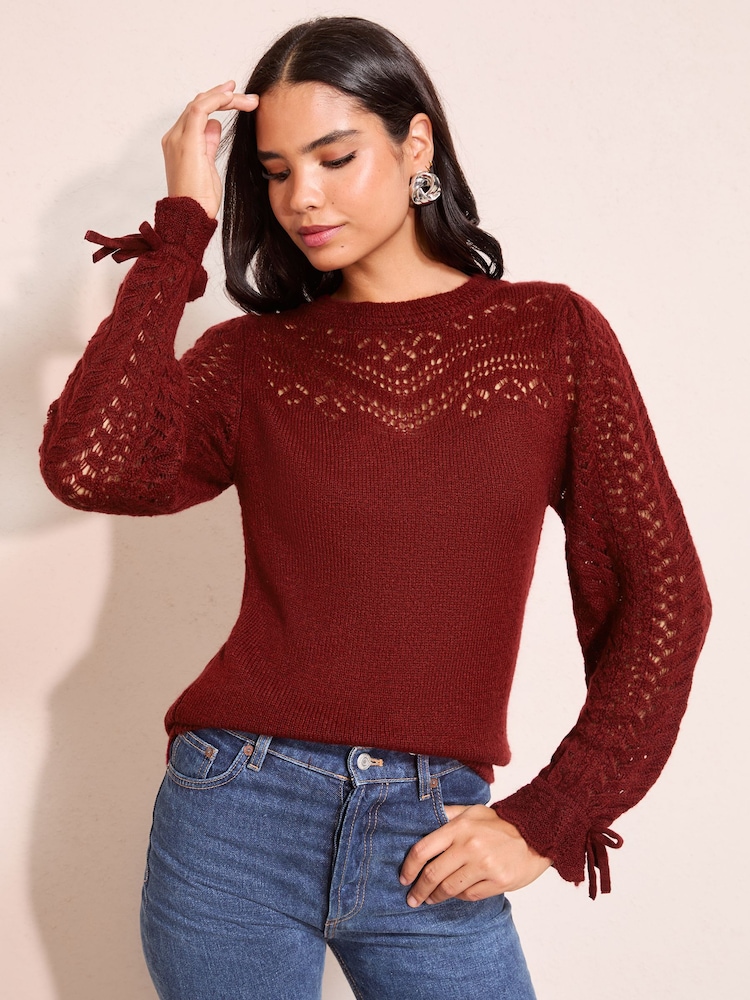 Friends Like These Red Yoke Detail Tie Cuff Jumper - Image 2 of 5