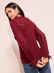 Friends Like These Red Yoke Detail Tie Cuff Jumper - Image 3 of 5