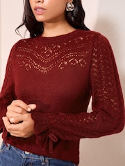 Friends Like These Red Yoke Detail Tie Cuff Jumper - Image 5 of 5