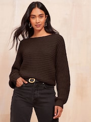 Friends Like These Brown Eyelash Slash Neck Jumper - Image 1 of 4