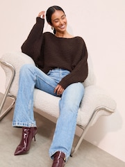 Friends Like These Brown Eyelash Slash Neck Jumper - Image 2 of 4