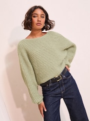 Friends Like These Green Eyelash Slash Neck Jumper - Image 1 of 4