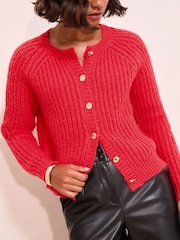 Friends Like These Red Crew Neck Cable Cardigan - Image 1 of 4