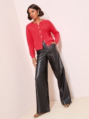 Friends Like These Red Crew Neck Cable Cardigan - Image 2 of 4