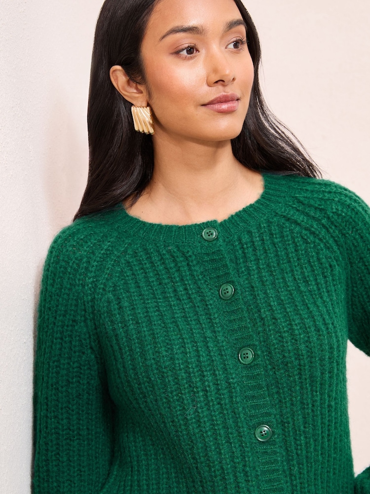 Friends Like These Green Crew Neck Cable Cardigan - Image 2 of 4 Friends Like These Green Crew Neck Cable Cardigan - Image 2 of 4