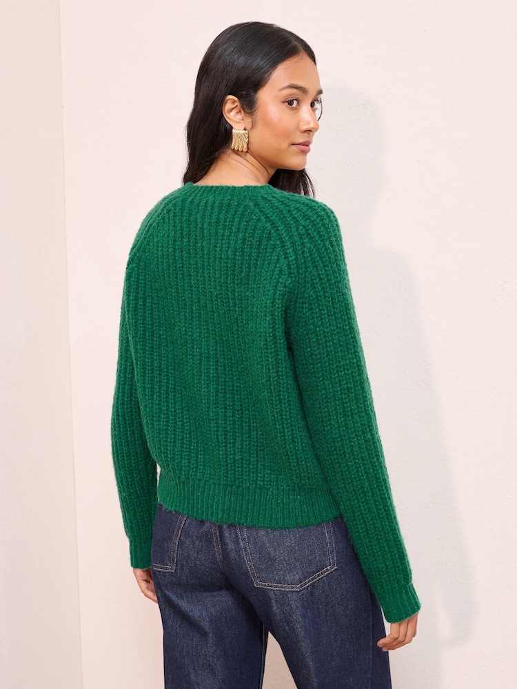 Friends Like These Green Crew Neck Cable Cardigan - Image 4 of 4 Friends Like These Green Crew Neck Cable Cardigan - Image 4 of 4