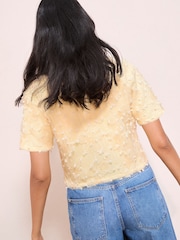 Friends Like These Yellow Woven Floral Overlay Short Sleeve Cardigan - Image 5 of 5