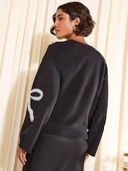 Friends Like These Black All Over Tinsel Bow Christmas Jumper - Image 5 of 5