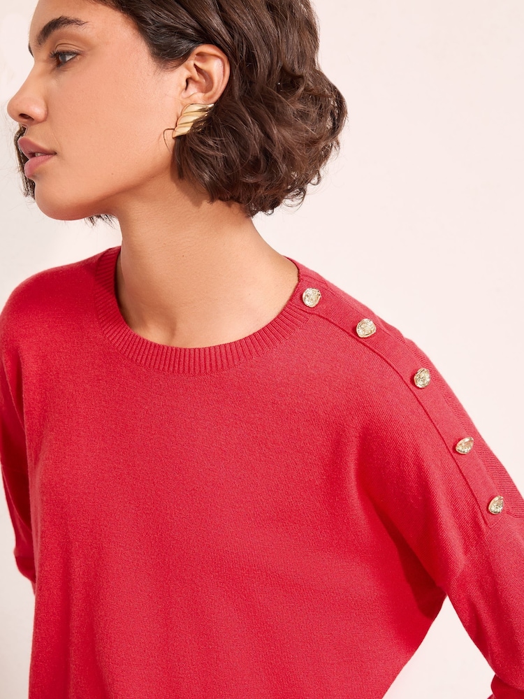 Friends Like These Red Button Shoulder Jumper - Image 2 of 4 Friends Like These Red Button Shoulder Jumper - Image 2 of 4