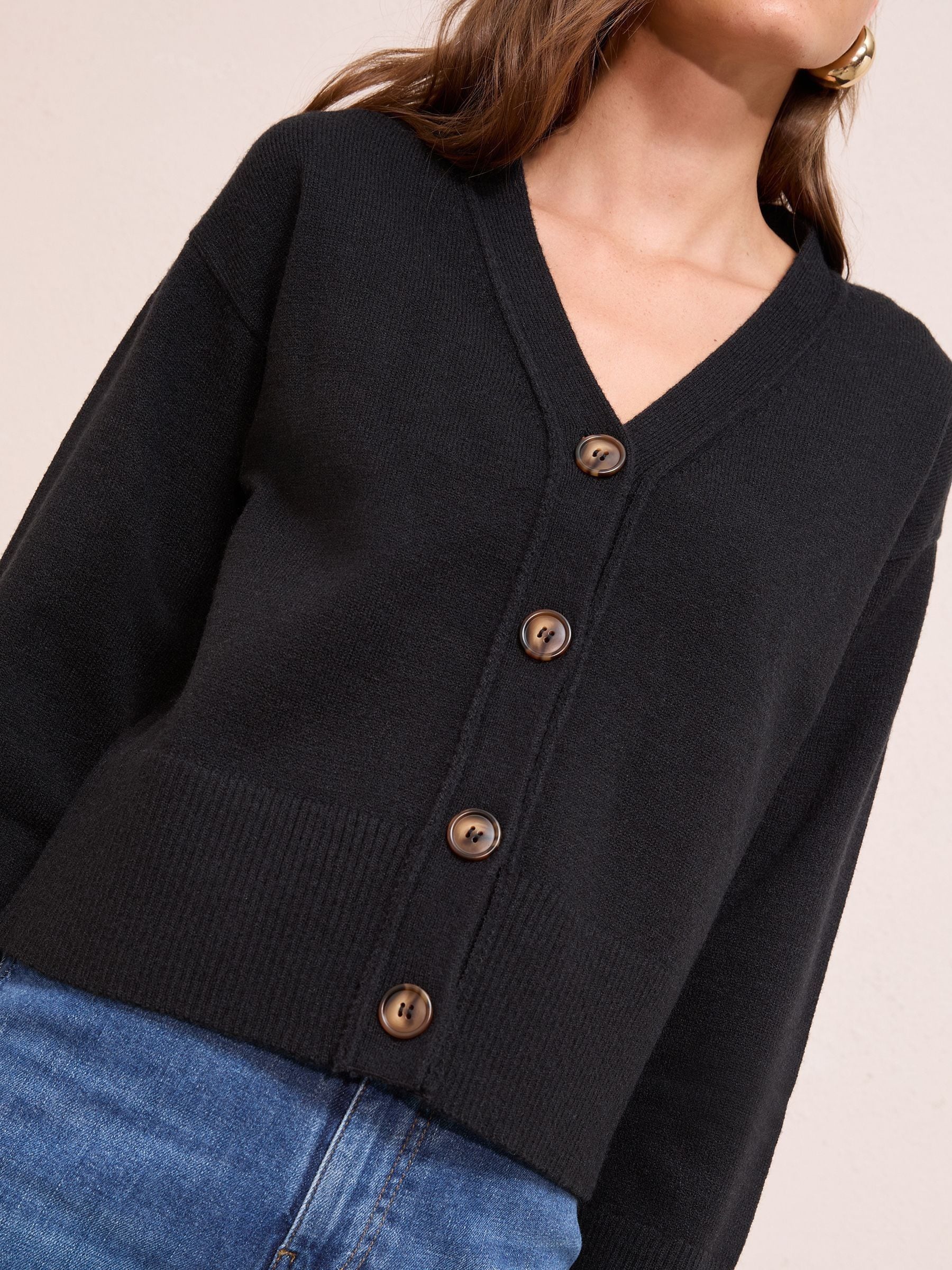 Buy Friends Like These Black V-Neck Exposed Seam Cardigan from