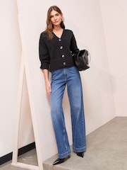 Friends Like These Black V-Neck Exposed Seam Cardigan - Image 4 of 5
