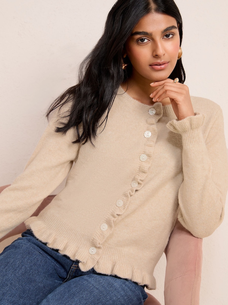 Friends Like These Neutral Ruffle Detail Cardigan - Image 1 of 4