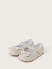 Monsoon Gold Baby Jacquard Bow Walkers Shoes - Image 1 of 3