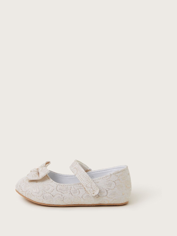 Monsoon Gold Baby Jacquard Bow Walkers Shoes - Image 2 of 3