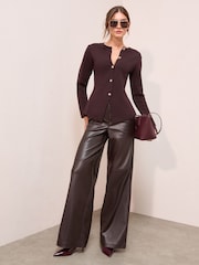 Friends Like These Brown Structured Waist Detail Cardigan - Image 3 of 4