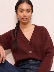 Friends Like These Berry Red V-Neck Exposed Seam Cardigan - Image 1 of 4