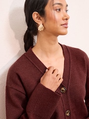 Friends Like These Berry Red V-Neck Exposed Seam Cardigan - Image 2 of 4
