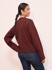 Friends Like These Berry Red V-Neck Exposed Seam Cardigan - Image 4 of 4