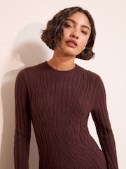 Friends Like These Brown Rib Detail Long Sleeve Mini Dress - Image 4 of 5