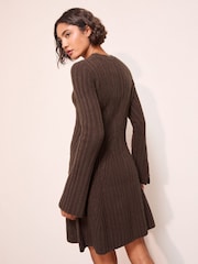 Friends Like These Brown Rib Detail Long Sleeve Mini Dress - Image 5 of 5