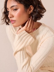 Friends Like These Ivory Rib Detail Long Sleeve Mini Dress - Image 3 of 4