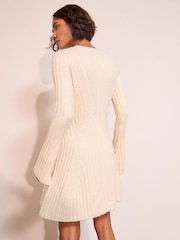 Friends Like These Ivory Rib Detail Long Sleeve Mini Dress - Image 4 of 4