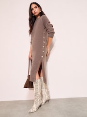 Friends Like These Neutral Statement Button Knitted Maxi Dress - Image 1 of 4