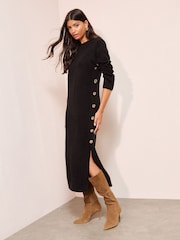 Friends Like These Black Statement Button Knitted Maxi Dress - Image 1 of 5