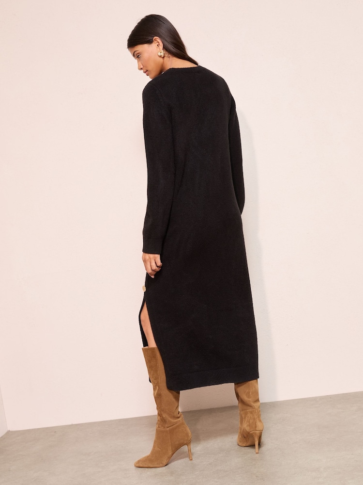 Friends Like These Black Statement Button Knitted Maxi Dress - Image 2 of 5