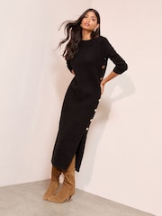 Friends Like These Black Statement Button Knitted Maxi Dress - Image 3 of 5