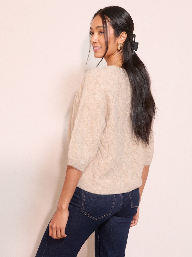 Friends Like These Neutral Petite Cable Knitted T-Shirt - Image 5 of 5 Friends Like These Neutral Petite Cable Knitted T-Shirt - Image 5 of 5
