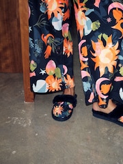 Never Fully Dressed Multi Navy Quilted Faux Fur Lined Mule Slippers - Image 2 of 3