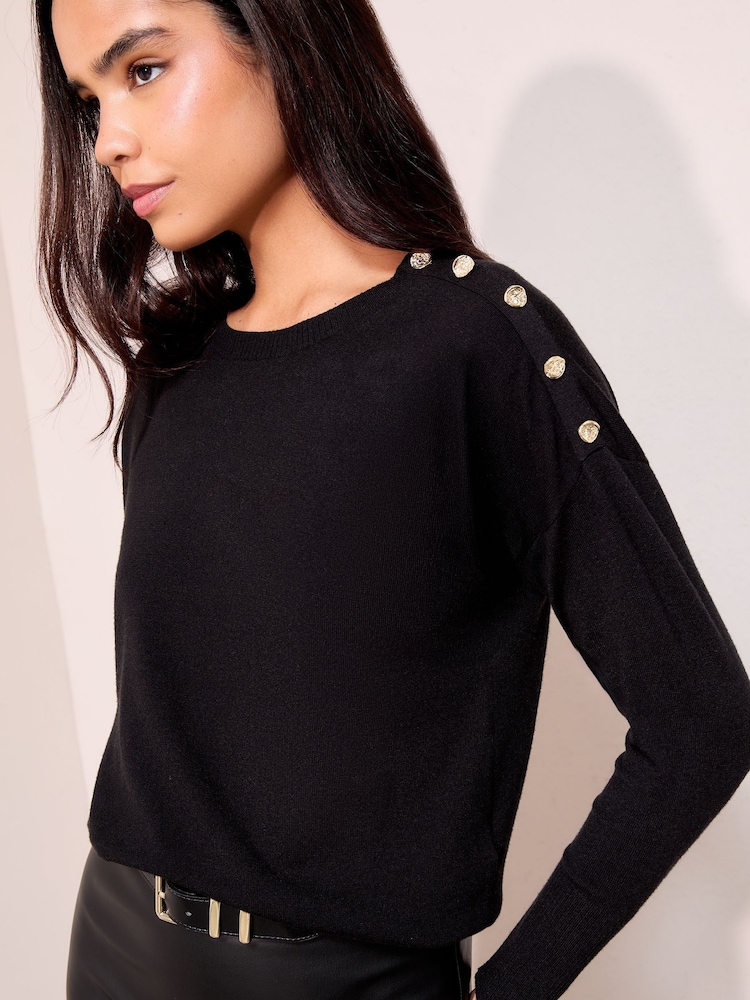 Friends Like These Black Petite Button Shoulder Jumper - Image 1 of 4