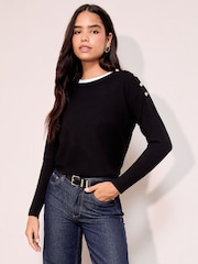 Friends Like These Black Petite Button Shoulder Jumper - Image 2 of 4