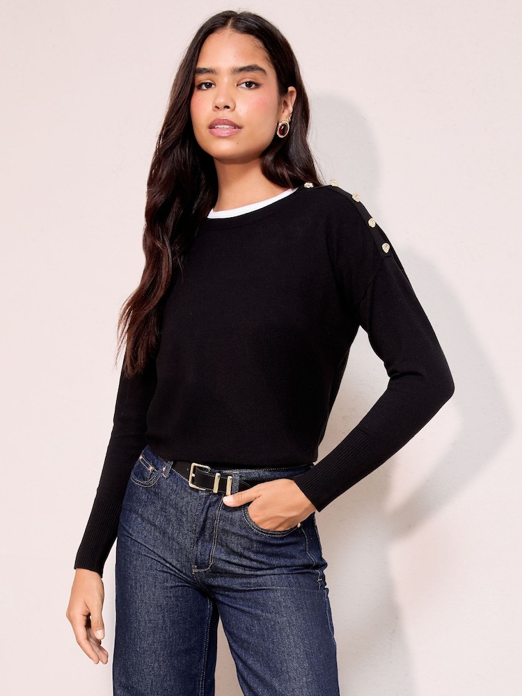 Friends Like These Black Petite Button Shoulder Jumper - Image 2 of 4