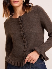 Friends Like These Brown Petite Ruffle Detail Cardigan - Image 1 of 4